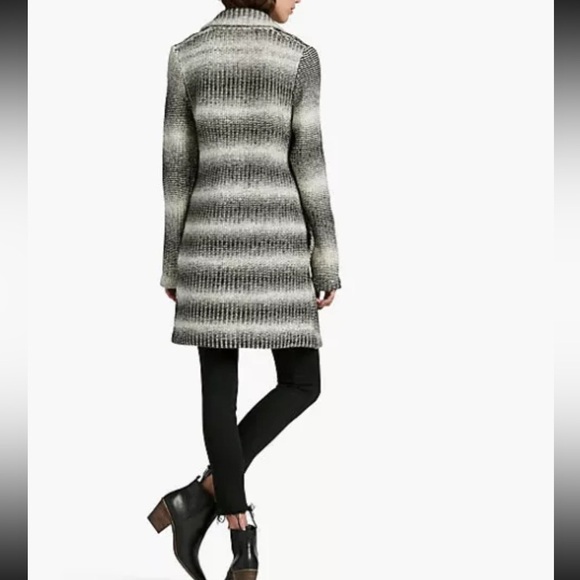 Lucky Brand car coat knit gray ivory stripes button front Sz M - Picture 12 of 12